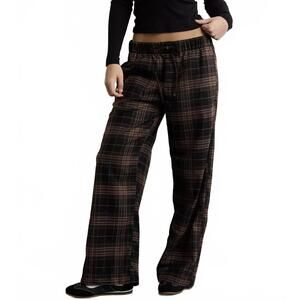 AE Plaid Pull-On Wide Leg Pant American Eagle NWT Brown Small